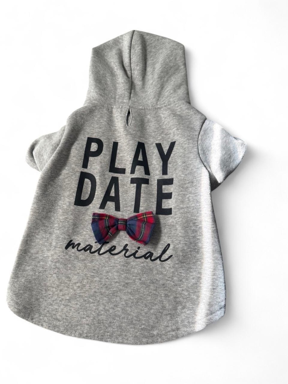 Gray 'Play Date' Hooded Dog Tee with Plaid Bow